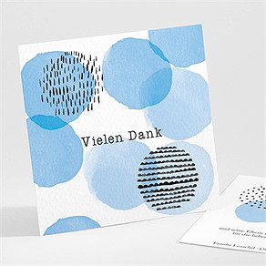 Dankeskarte Geburt blaue tupfen