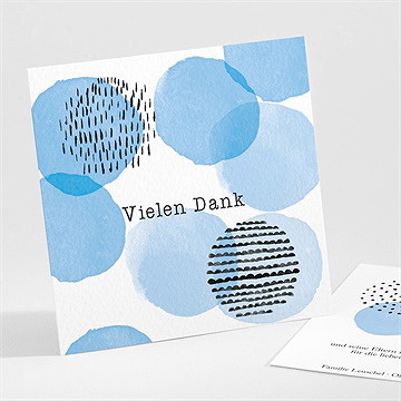 Dankeskarte Geburt Blaue Tupfen