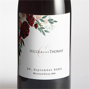 Flaschenetikett Hochzeit mohnblumen