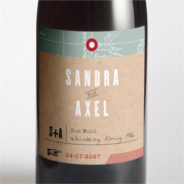 Flaschenetikett Hochzeit flugticket