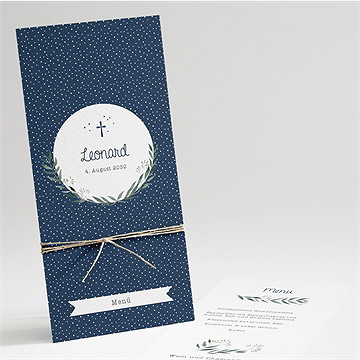 Menükarte Taufe pünktchen blau