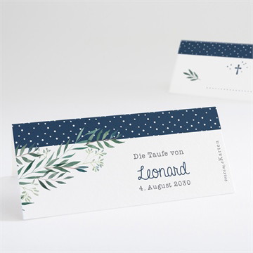 Tischkarte Taufe pünktchen blau - gold