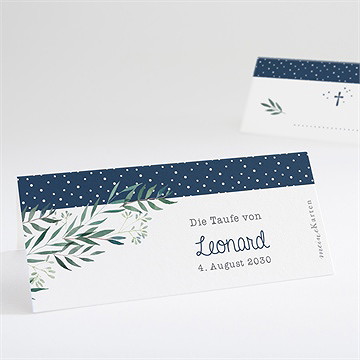 Tischkarte Taufe pünktchen blau