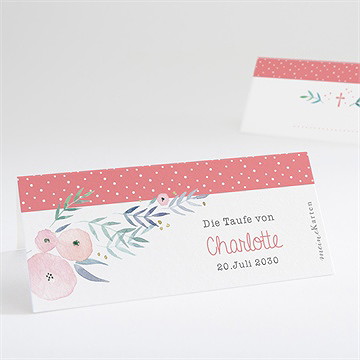 Tischkarte Taufe pünktchen mit blumen
