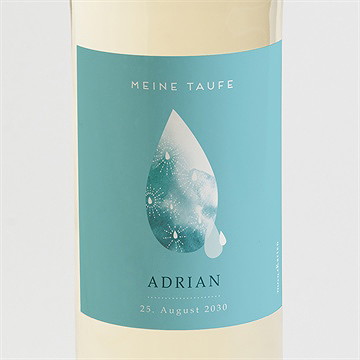 Flaschenetikett Taufe Wassertropfen