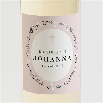 Flaschenetikett Taufe ring der natur rosa