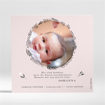 Dankeskarte Taufe ring der natur rosa