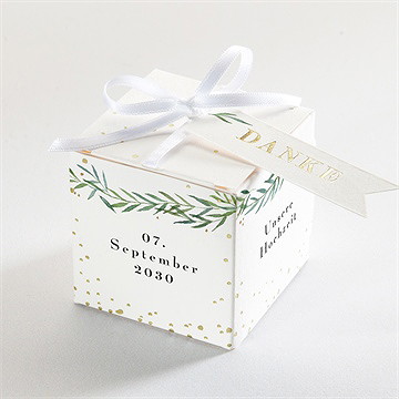 Geschenkbox Hochzeit zarte blätterranke - gold