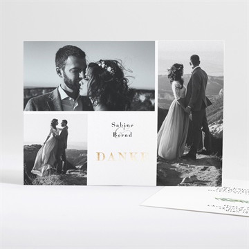 Dankeskarte Hochzeit zarte blätterranke - gold