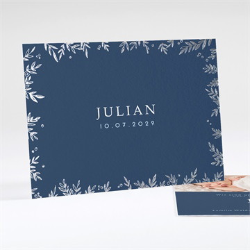 Geburtskarte Silberner blätterkranz