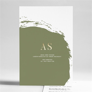 Hochzeitseinladung olivfarbener pinselstrich
