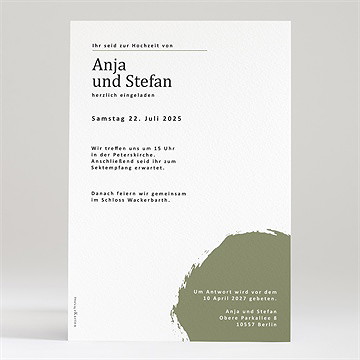 Hochzeitseinladung Olivfarbener Pinselstrich - vue 3