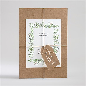 Hochzeitseinladung frühlingsgrün kraftpapier