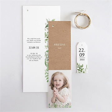 Einladung Taufe kraftpapier und pflanzenmotiv - Vue 4