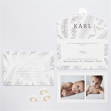 Geburtskarte Pocketfold Perlgrau - vue 3