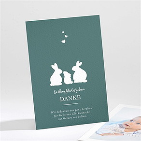 Dankeskarte Geburt hasenfamilie