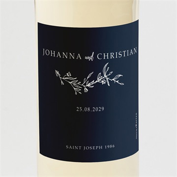 Flaschenetikett Hochzeit Mineralblau