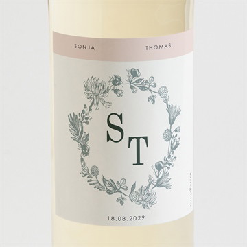 Flaschenetikett Hochzeit Blumenkranz