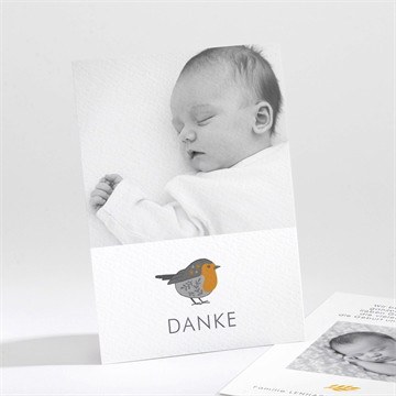 Dankeskarte Geburt Rotkehlchen mit vergoldung