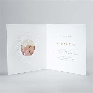 Einladung Taufe taube und blumenkranz-prägung - Vue 3