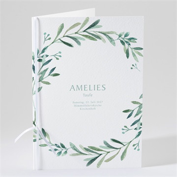 Kirchenheft Taufe runder blumenkranz - gold