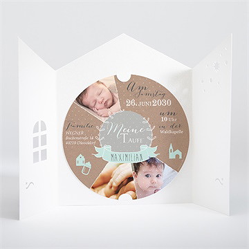 Einladung Taufe Pictos Rund Und Kraft In Blau - Vue 2