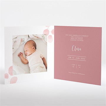 Geburtskarte rosafarbene blätter - Vue 2