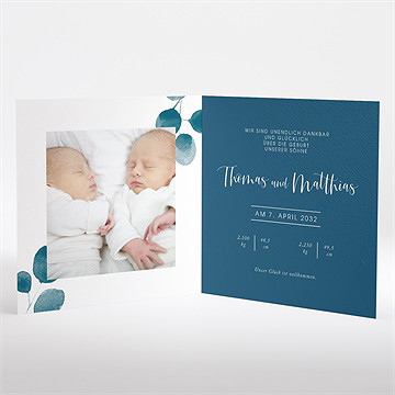 Geburtskarte Blaue Blätter - Vue 2