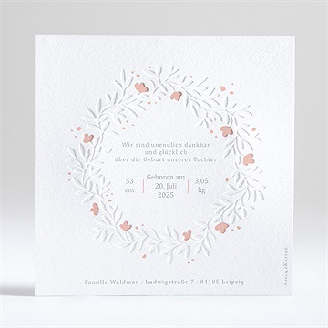 Geburtskarte Geprägter Blumenkranz Rosa - vue 3