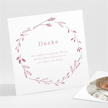 Dankeskarte Geburt floral in rosa