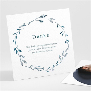 Dankeskarte Geburt floral in blau