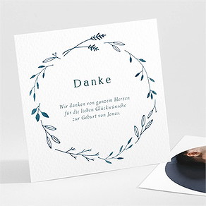 Dankeskarte Geburt floral in blau