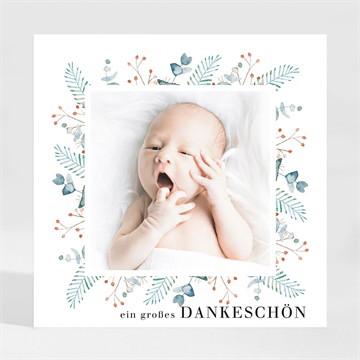 Dankeskarte Geburt Blätterrahmen