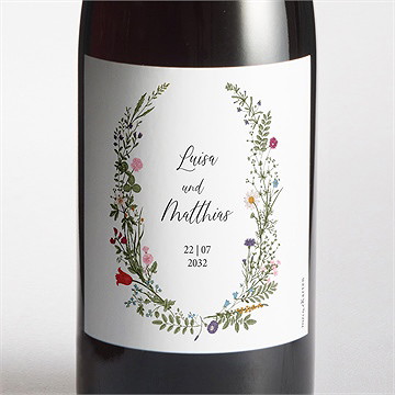 Flaschenetikett Hochzeit gravur mit ländlichem motiv