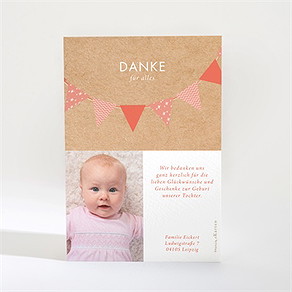 Dankeskarte Geburt rosafarbene girlande