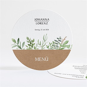 Menükarte Hochzeit blätterschmuck - rund