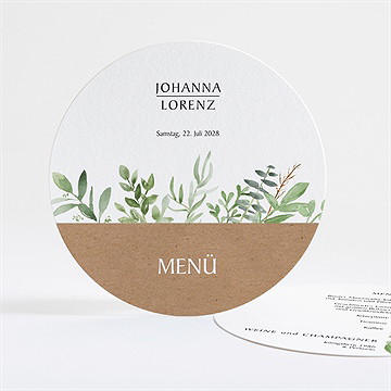 Menükarte Hochzeit blätterschmuck - rund