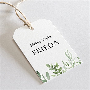 Geschenkanhänger Taufe kraftpapier und pflanzenmotiv