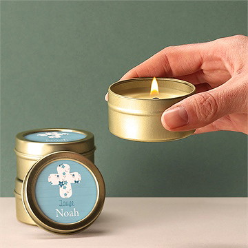 Kerze Taufe Blaue Schleife - Vue 2