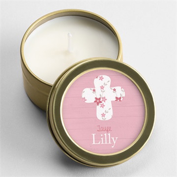 Kerze Taufe rosa schleife