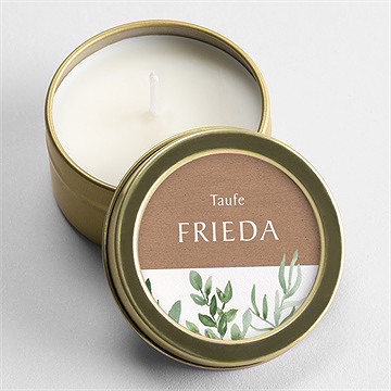 Kerze Taufe Kraftpapier Und Pflanzenmotiv