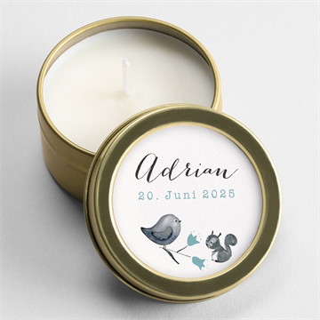 Kerze Geburt blumenkranz blau