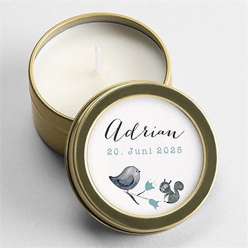 Kerze Geburt blumenkranz blau