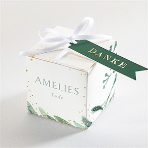 Geschenkbox Taufe runder blumenkranz - gold
