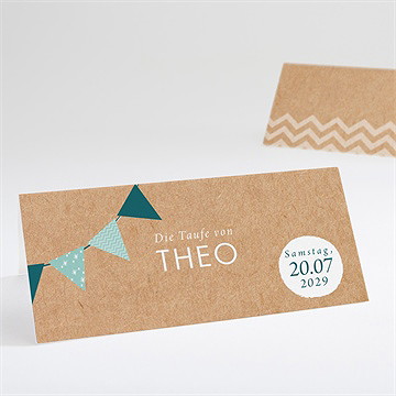 Tischkarte Taufe blaue girlande