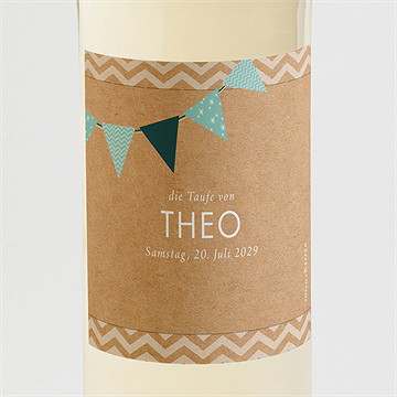Flaschenetikett Taufe Blaue Girlande