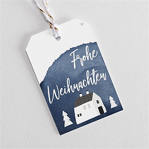 Geschenkanhänger Weihnachten häuschen im winter