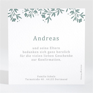 Dankeskarte Konfirmation smaragder blumenkranz - Vue 2