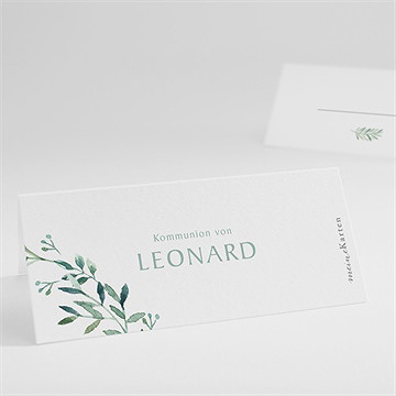 Tischkarte Kommunion blätter und vergoldung