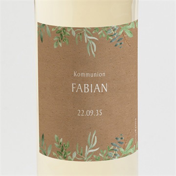 Flaschenetikett Kommunion pflanzenillustration - gold